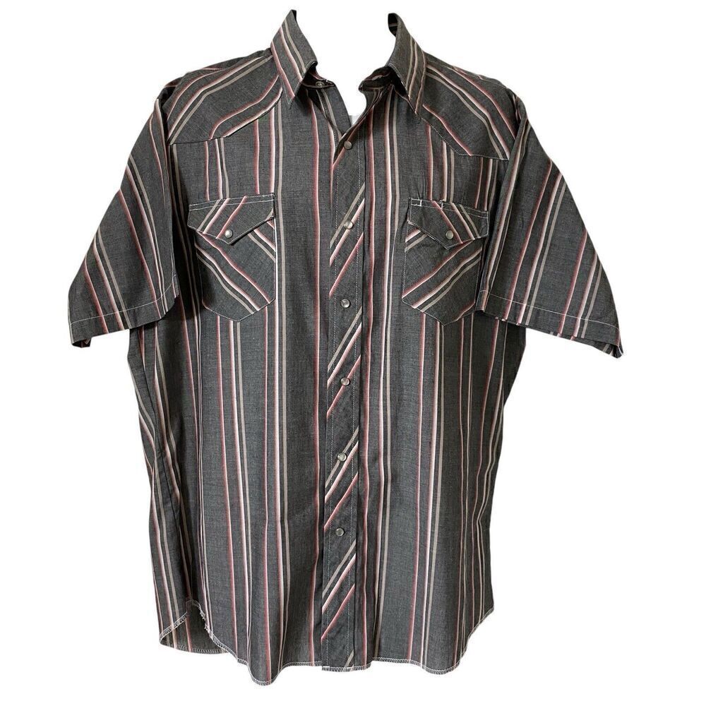 Vintage BJ- R Western Shirt Mens Extra Large Gray Stripe Long Tail Form Fit